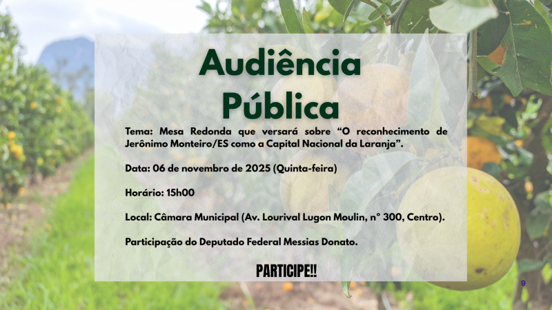 Jerônimo Monteiro sediará Mesa Redonda sobre o reconhecimento do município como a Capital Nacional da Laranja