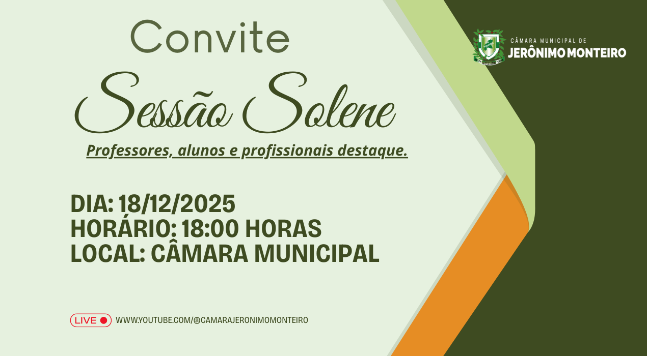Câmara de Jerônimo Monteiro realizará Sessão Solene em homenagem aos Destaques da Educação 2025