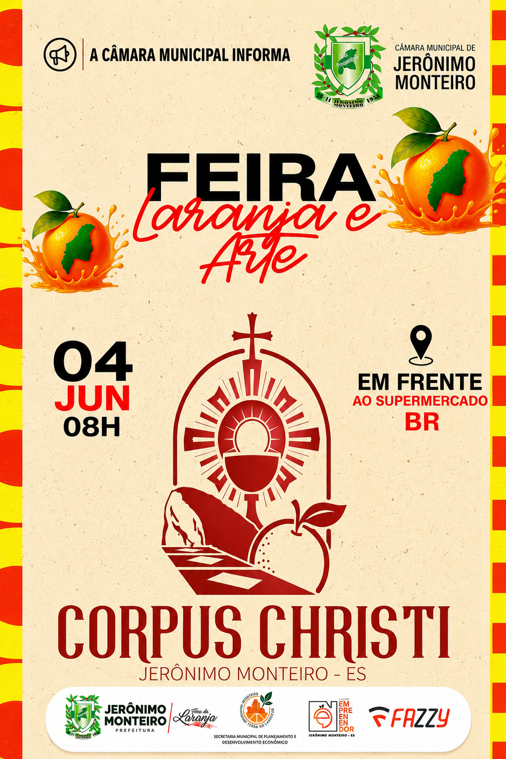 Feira Laranja e Arte terá edição especial durante as celebrações de Corpus Christi em Jerônimo Monteiro