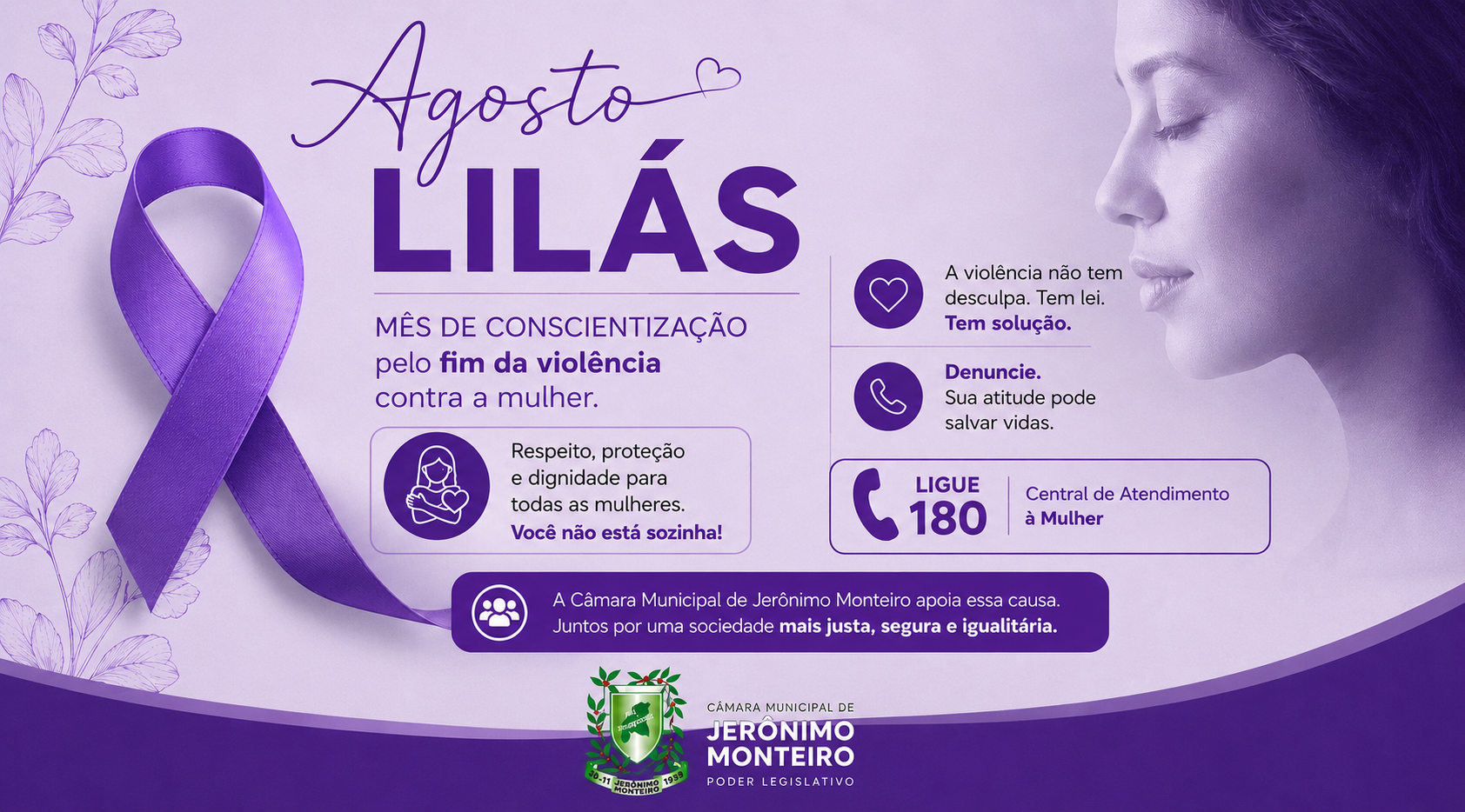 Agosto Lilás: Câmara Municipal de Jerônimo Monteiro apoia campanha de conscientização pelo fim da violência contra a mulher