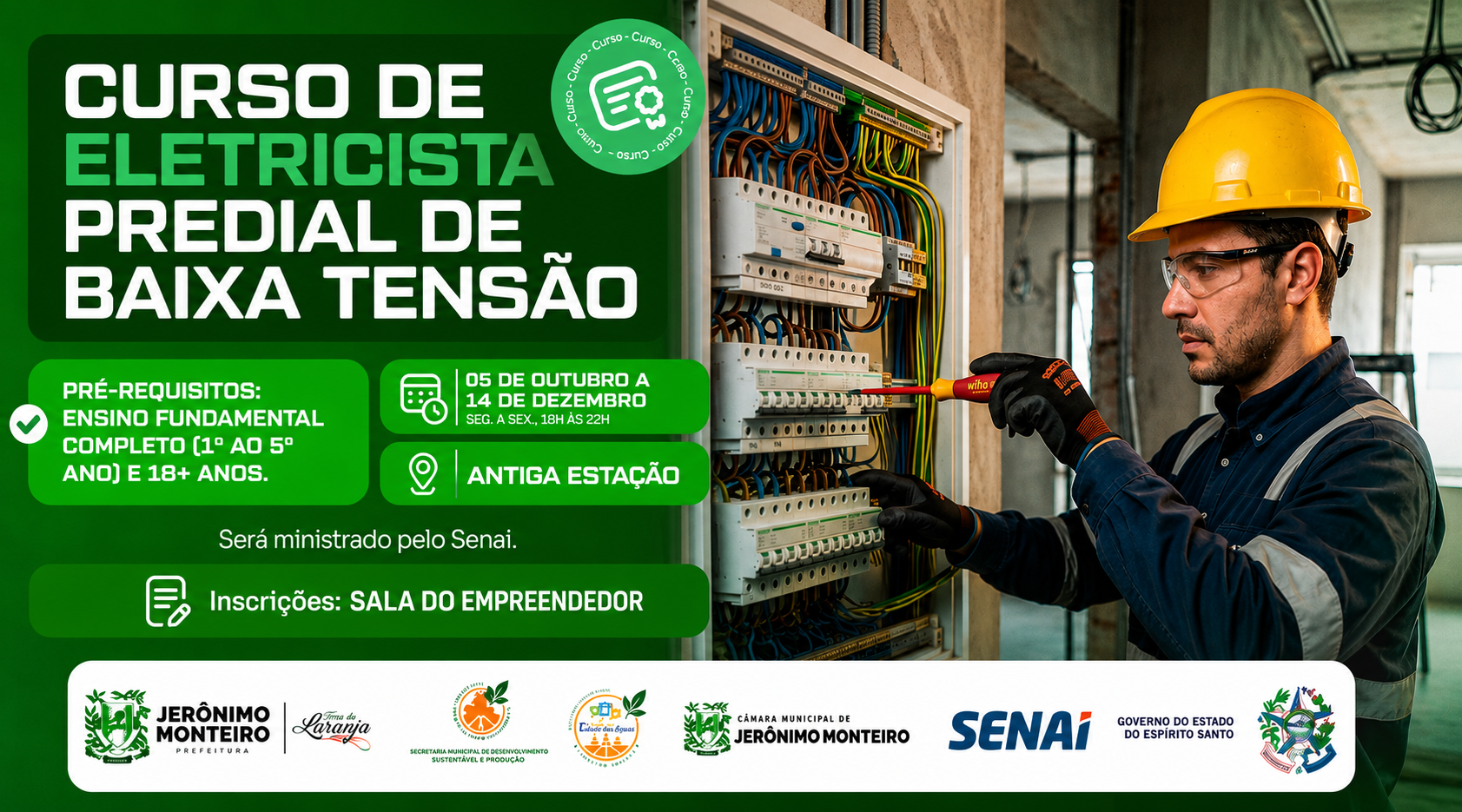 Câmara divulga inscrições para Curso de Eletricista Instalador Predial de Baixa Tensão